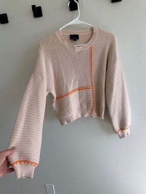 Roolee Cream Crewneck Sweater with Orange Trim